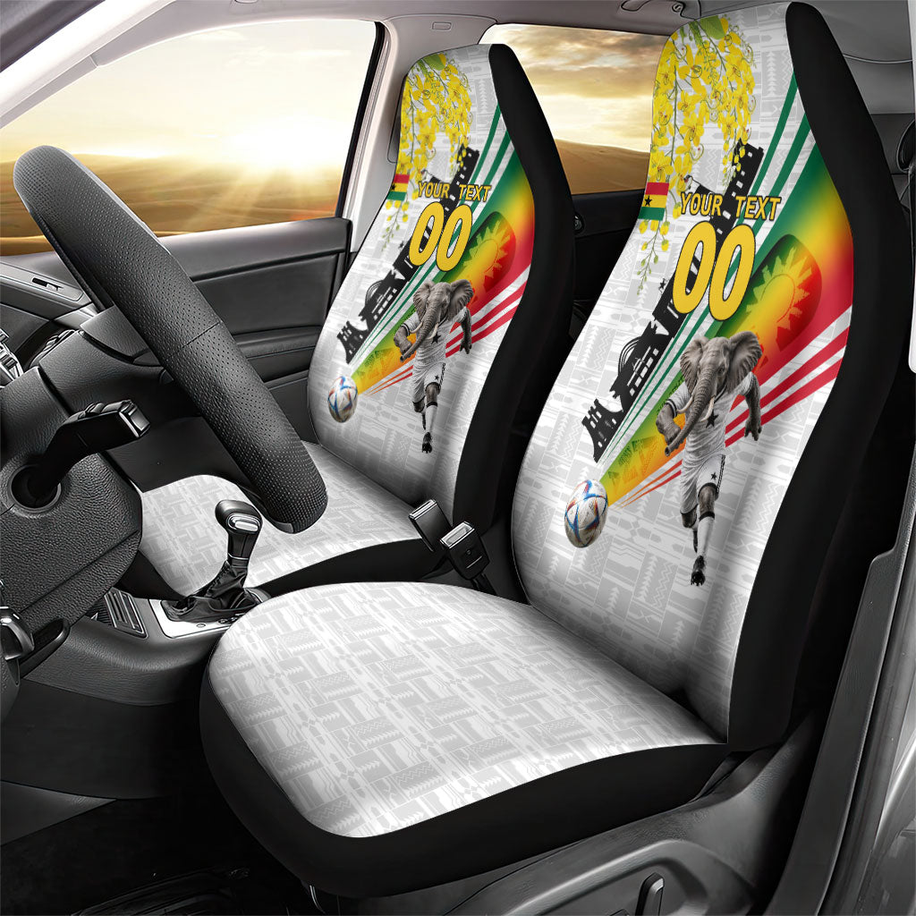 Personalized Ghana Soccer Elephant Car Seat Cover Ghana Flag Kente Football Player - Cassia Fistula Flower