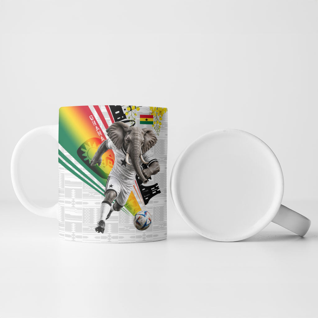 Personalized Ghana Soccer Elephant Ceramic Mug Ghana Flag Kente Football Player - Cassia Fistula Flower