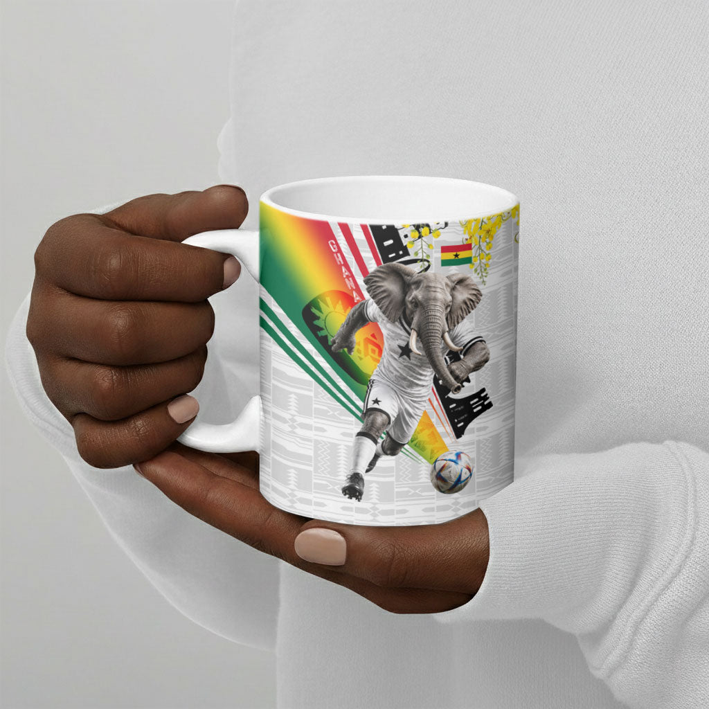 Personalized Ghana Soccer Elephant Ceramic Mug Ghana Flag Kente Football Player - Cassia Fistula Flower
