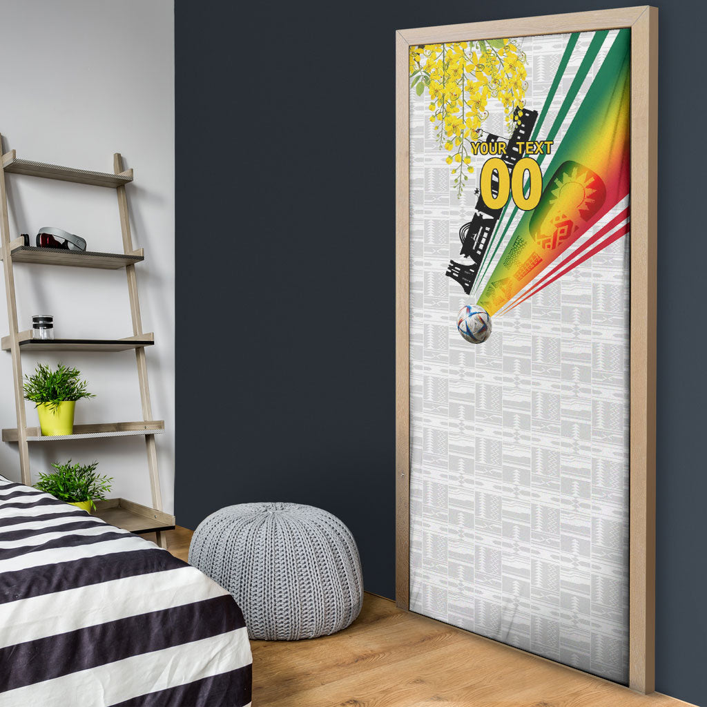 Personalized Ghana Soccer Elephant Door Cover Ghana Flag Kente Football Player - Cassia Fistula Flower