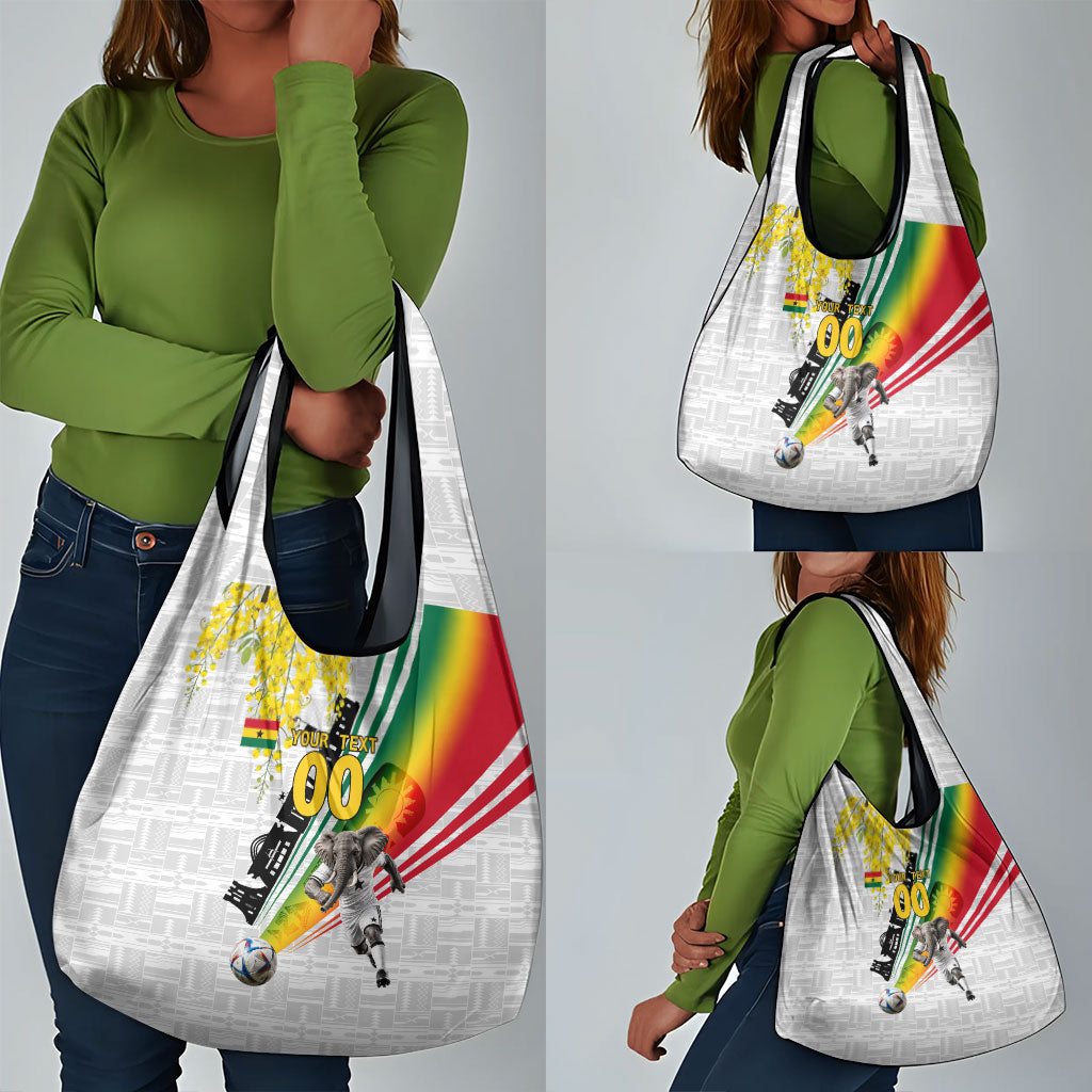Personalized Ghana Soccer Elephant Grocery Bag Ghana Flag Kente Football Player - Cassia Fistula Flower