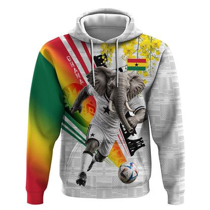 Personalized Ghana Soccer Elephant Hoodie Ghana Flag Kente Football Player - Cassia Fistula Flower