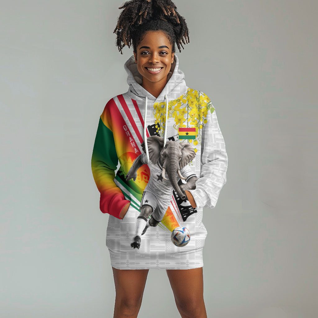 Personalized Ghana Soccer Elephant Hoodie Dress Ghana Flag Kente Football Player - Cassia Fistula Flower