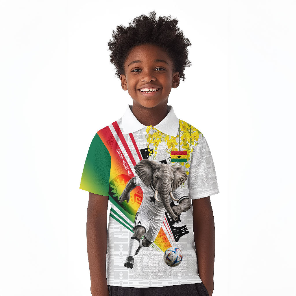 Personalized Ghana Soccer Elephant Kid Polo Shirt Ghana Flag Kente Football Player - Cassia Fistula Flower