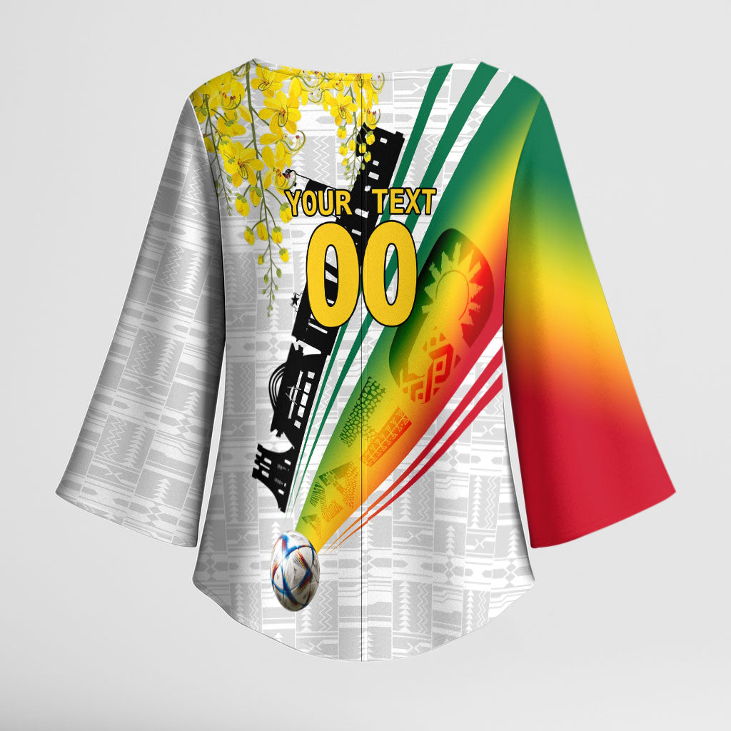Personalized Ghana Soccer Elephant Kimono Sleeve Blouse Ghana Flag Kente Football Player - Cassia Fistula Flower