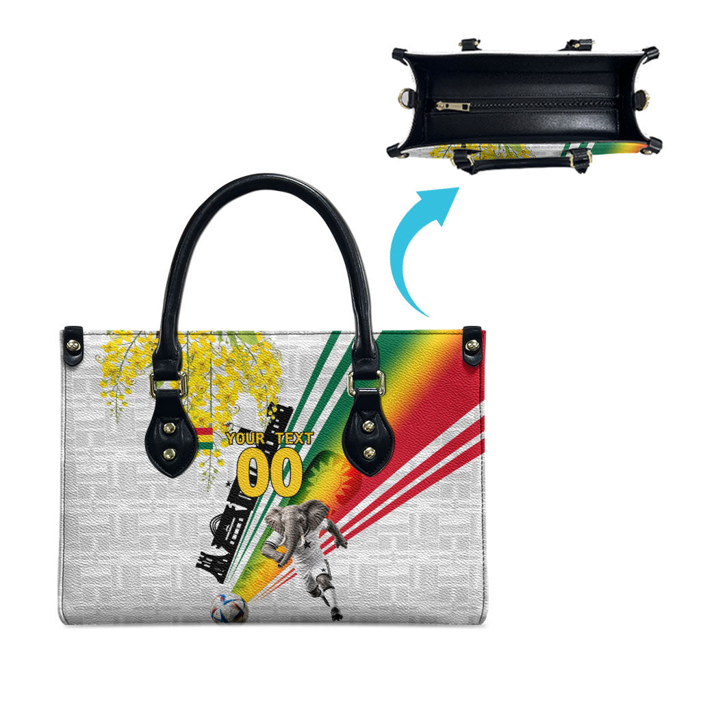 Personalized Ghana Soccer Elephant Leather Bag Ghana Flag Kente Football Player - Cassia Fistula Flower