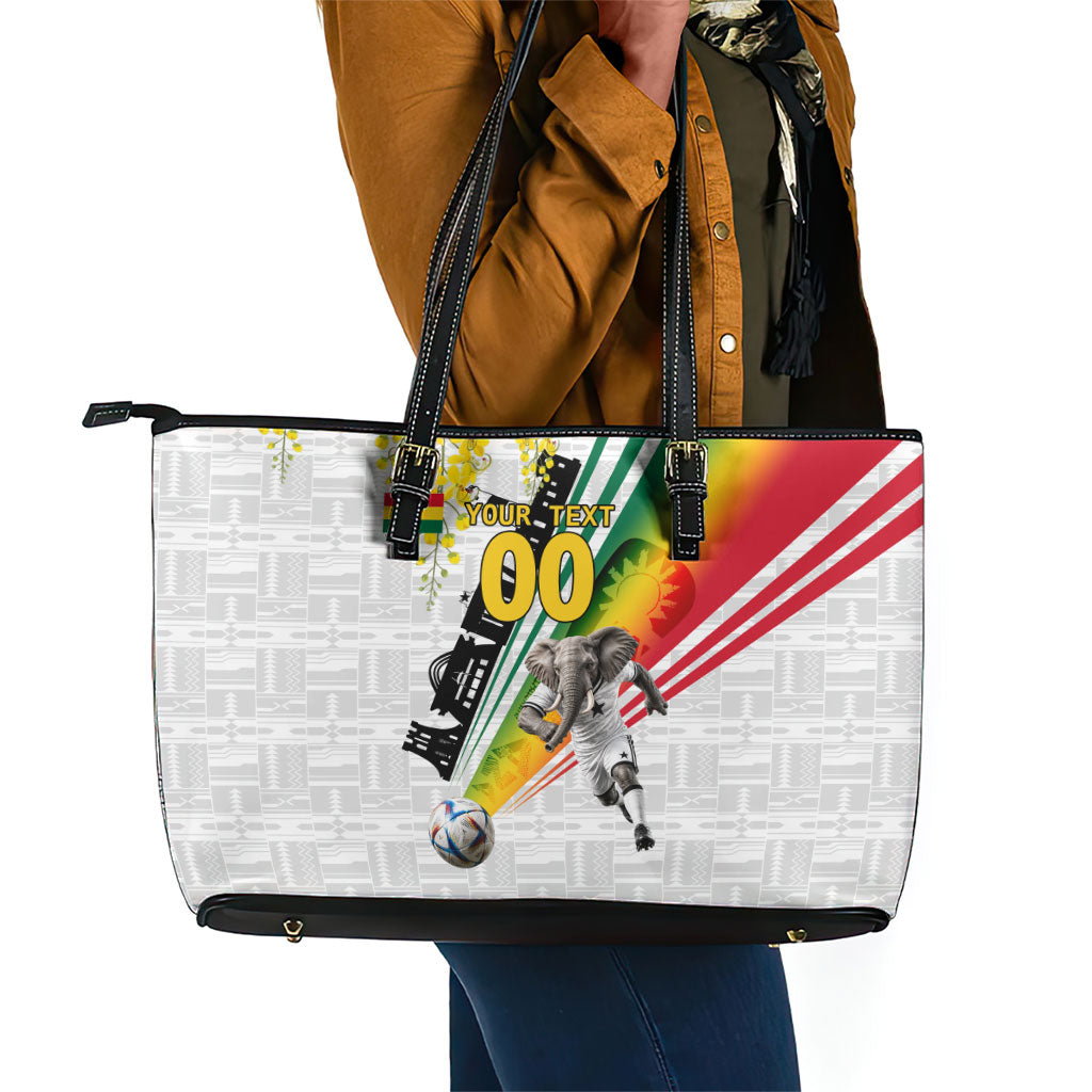 Personalized Ghana Soccer Elephant Leather Tote Bag Ghana Flag Kente Football Player - Cassia Fistula Flower