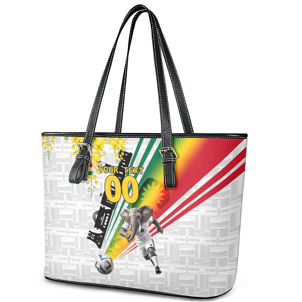 Personalized Ghana Soccer Elephant Leather Tote Bag Ghana Flag Kente Football Player - Cassia Fistula Flower