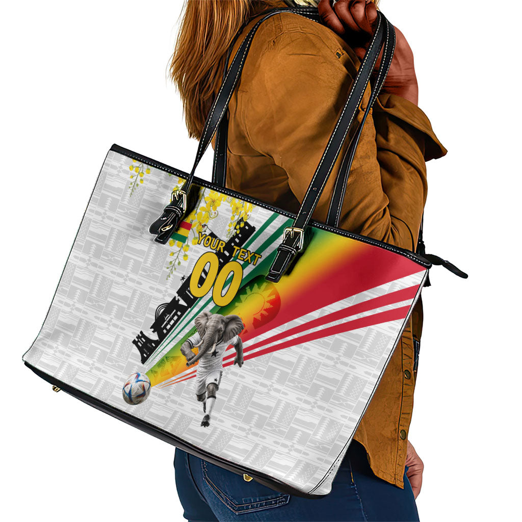 Personalized Ghana Soccer Elephant Leather Tote Bag Ghana Flag Kente Football Player - Cassia Fistula Flower