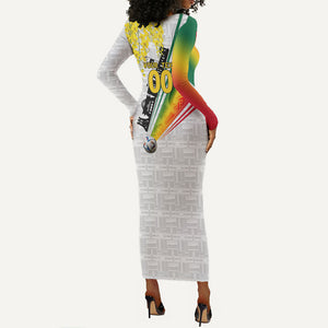 Personalized Ghana Soccer Elephant Long Sleeve Bodycon Dress Ghana Flag Kente Football Player - Cassia Fistula Flower