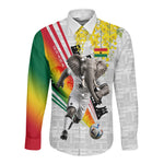 Personalized Ghana Soccer Elephant Long Sleeve Button Shirt Ghana Flag Kente Football Player - Cassia Fistula Flower