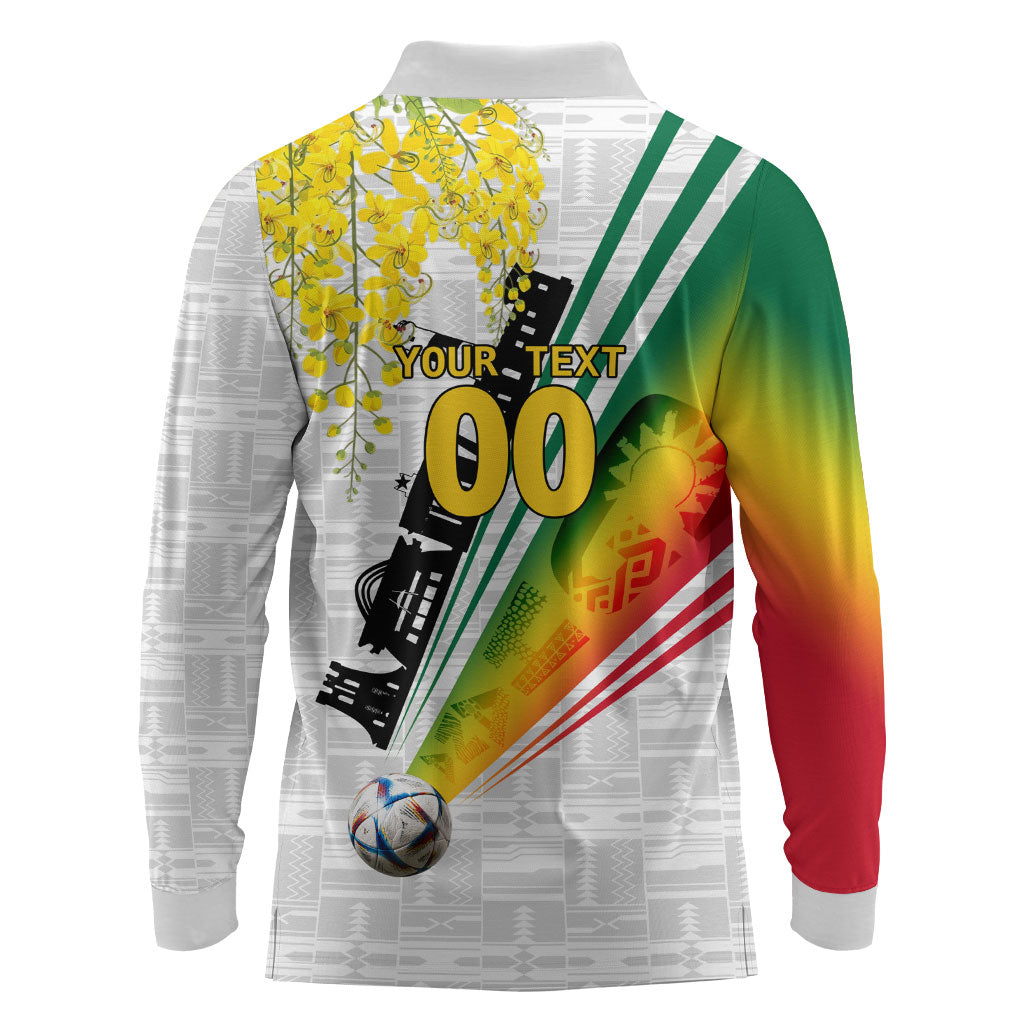 Personalized Ghana Soccer Elephant Long Sleeve Polo Shirt Ghana Flag Kente Football Player - Cassia Fistula Flower