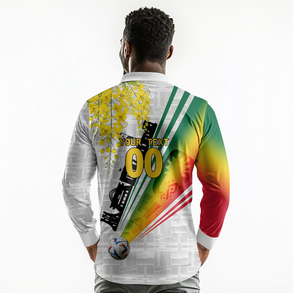 Personalized Ghana Soccer Elephant Long Sleeve Polo Shirt Ghana Flag Kente Football Player - Cassia Fistula Flower