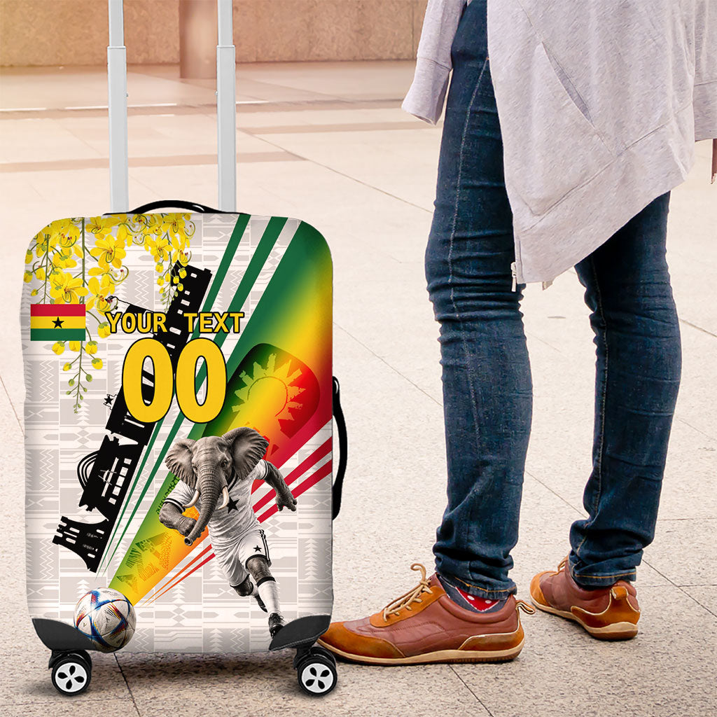 Personalized Ghana Soccer Elephant Luggage Cover Ghana Flag Kente Football Player - Cassia Fistula Flower