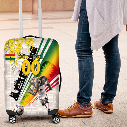 Personalized Ghana Soccer Elephant Luggage Cover Ghana Flag Kente Football Player - Cassia Fistula Flower