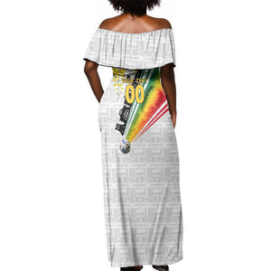 Personalized Ghana Soccer Elephant Off Shoulder Maxi Dress Ghana Flag Kente Football Player - Cassia Fistula Flower