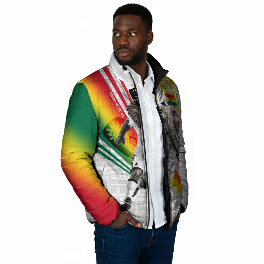 Personalized Ghana Soccer Elephant Padded Jacket Ghana Flag Kente Football Player - Cassia Fistula Flower