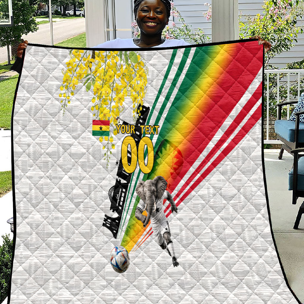 Personalized Ghana Soccer Elephant Quilt Ghana Flag Kente Football Player - Cassia Fistula Flower