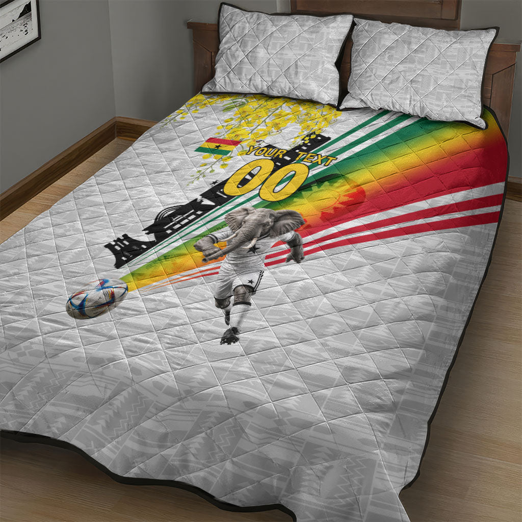 Personalized Ghana Soccer Elephant Quilt Bed Set Ghana Flag Kente Football Player - Cassia Fistula Flower