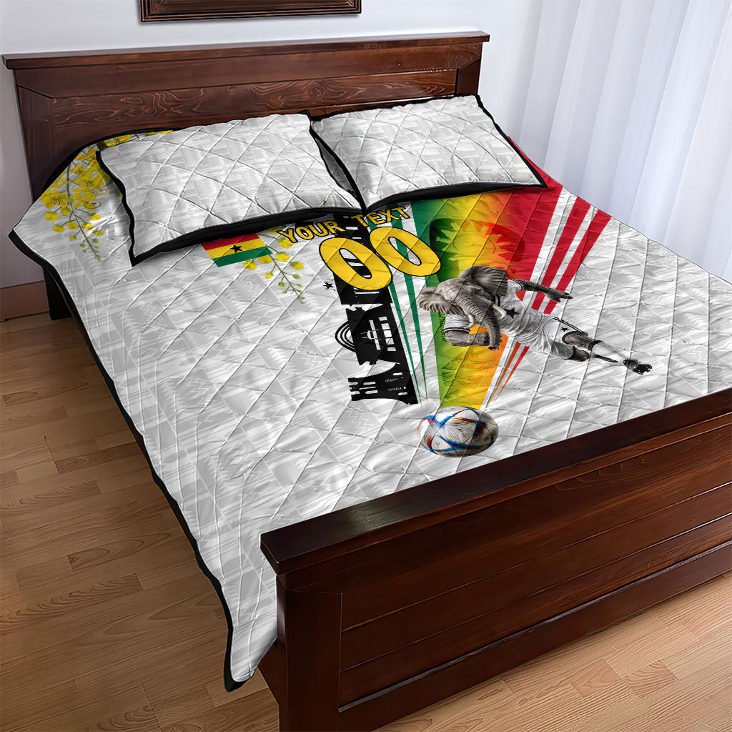 Personalized Ghana Soccer Elephant Quilt Bed Set Ghana Flag Kente Football Player - Cassia Fistula Flower