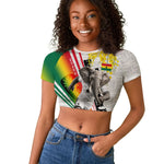 Personalized Ghana Soccer Elephant Raglan Cropped T shirt Ghana Flag Kente Football Player - Cassia Fistula Flower