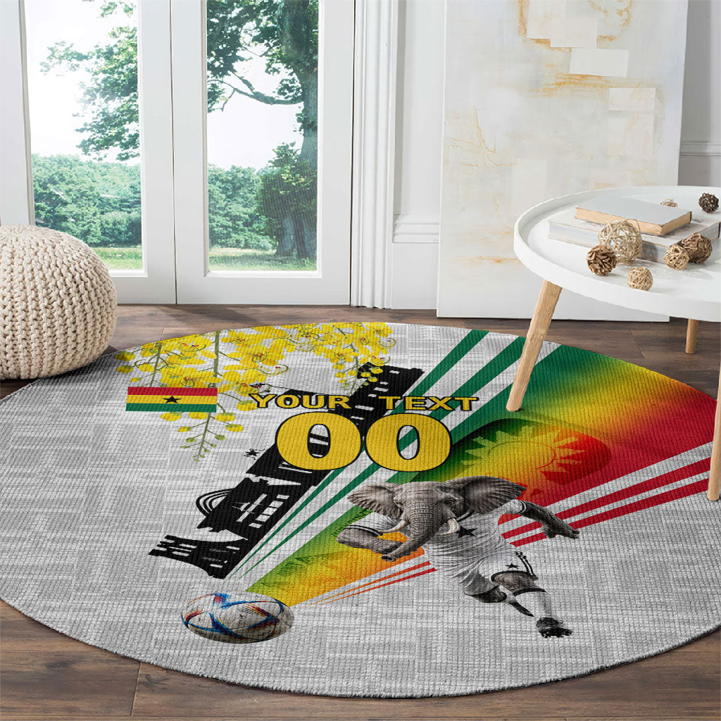 Personalized Ghana Soccer Elephant Round Carpet Ghana Flag Kente Football Player - Cassia Fistula Flower