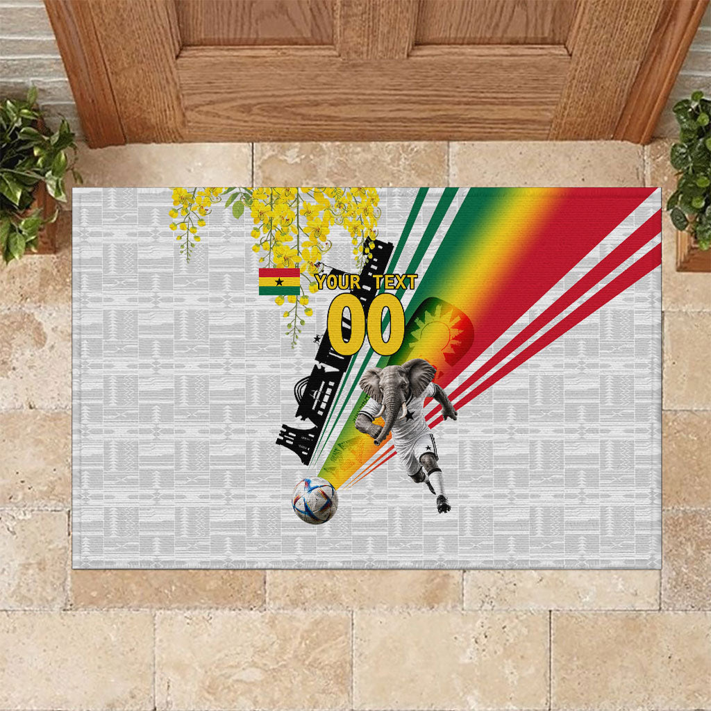 Personalized Ghana Soccer Elephant Rubber Doormat Ghana Flag Kente Football Player - Cassia Fistula Flower