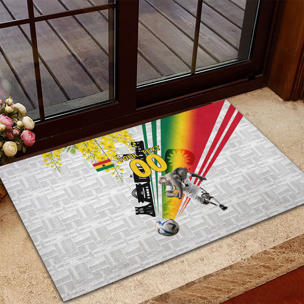 Personalized Ghana Soccer Elephant Rubber Doormat Ghana Flag Kente Football Player - Cassia Fistula Flower