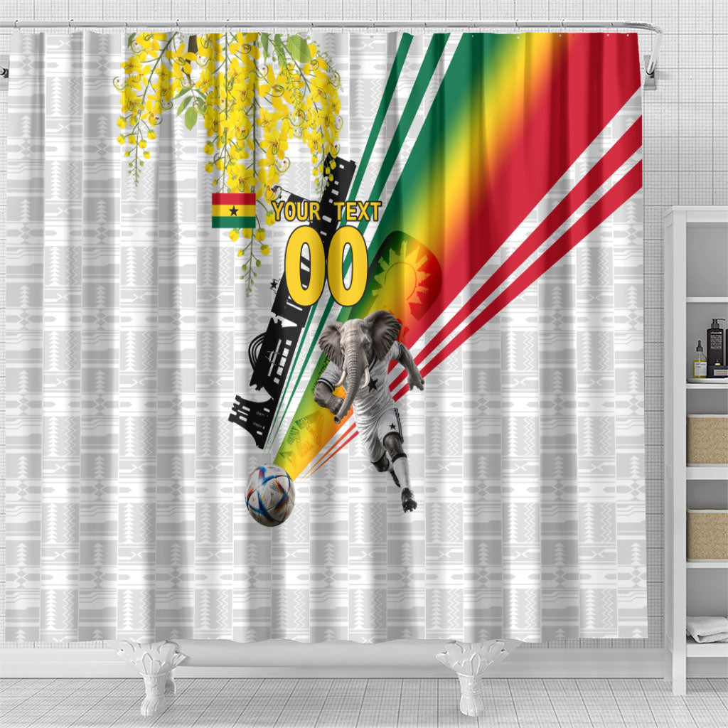 Personalized Ghana Soccer Elephant Shower Curtain Ghana Flag Kente Football Player - Cassia Fistula Flower