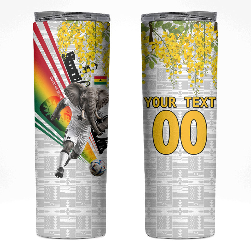 Personalized Ghana Soccer Elephant Skinny Tumbler Ghana Flag Kente Football Player - Cassia Fistula Flower