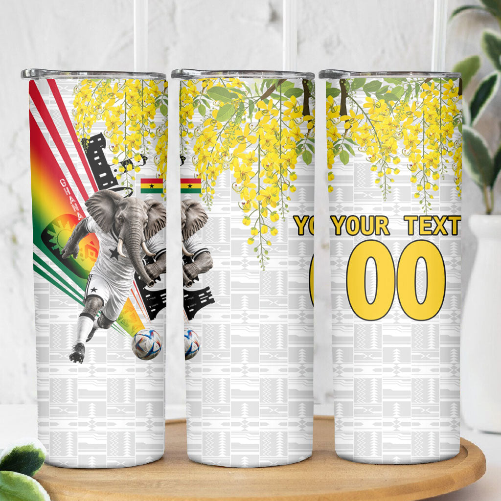 Personalized Ghana Soccer Elephant Skinny Tumbler Ghana Flag Kente Football Player - Cassia Fistula Flower