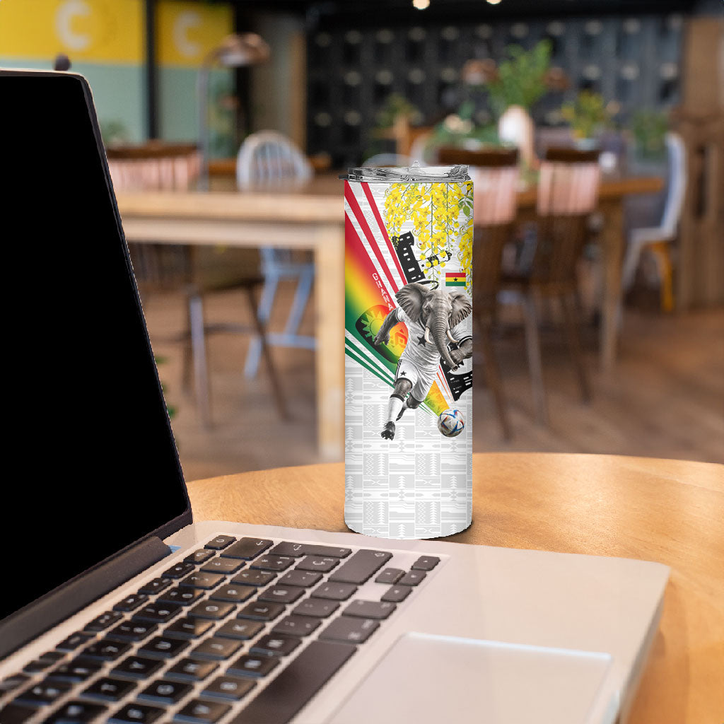 Personalized Ghana Soccer Elephant Skinny Tumbler Ghana Flag Kente Football Player - Cassia Fistula Flower