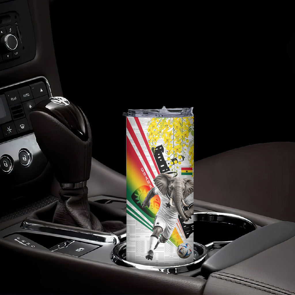 Personalized Ghana Soccer Elephant Skinny Tumbler Ghana Flag Kente Football Player - Cassia Fistula Flower