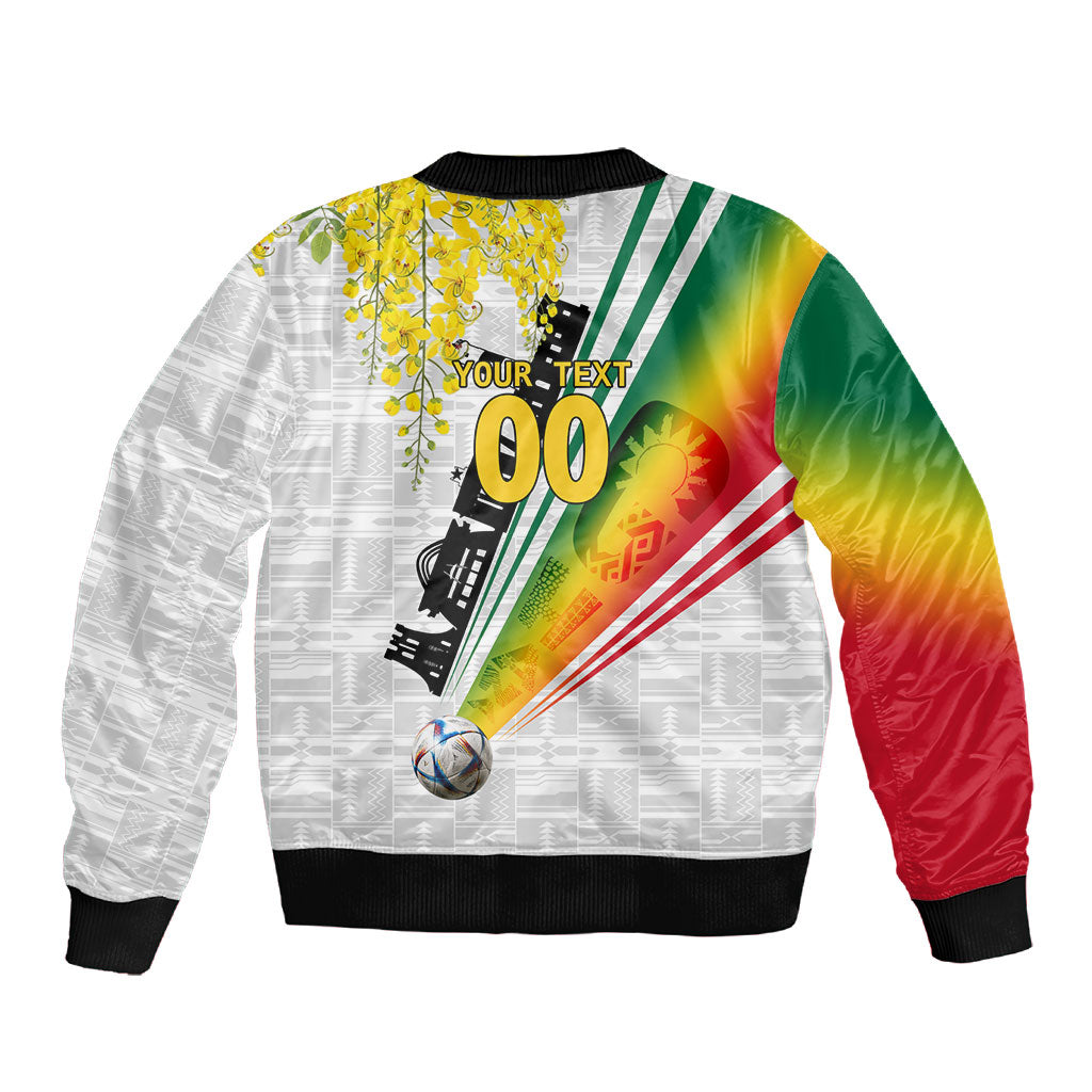 Personalized Ghana Soccer Elephant Sleeve Zip Bomber Jacket Ghana Flag Kente Football Player - Cassia Fistula Flower