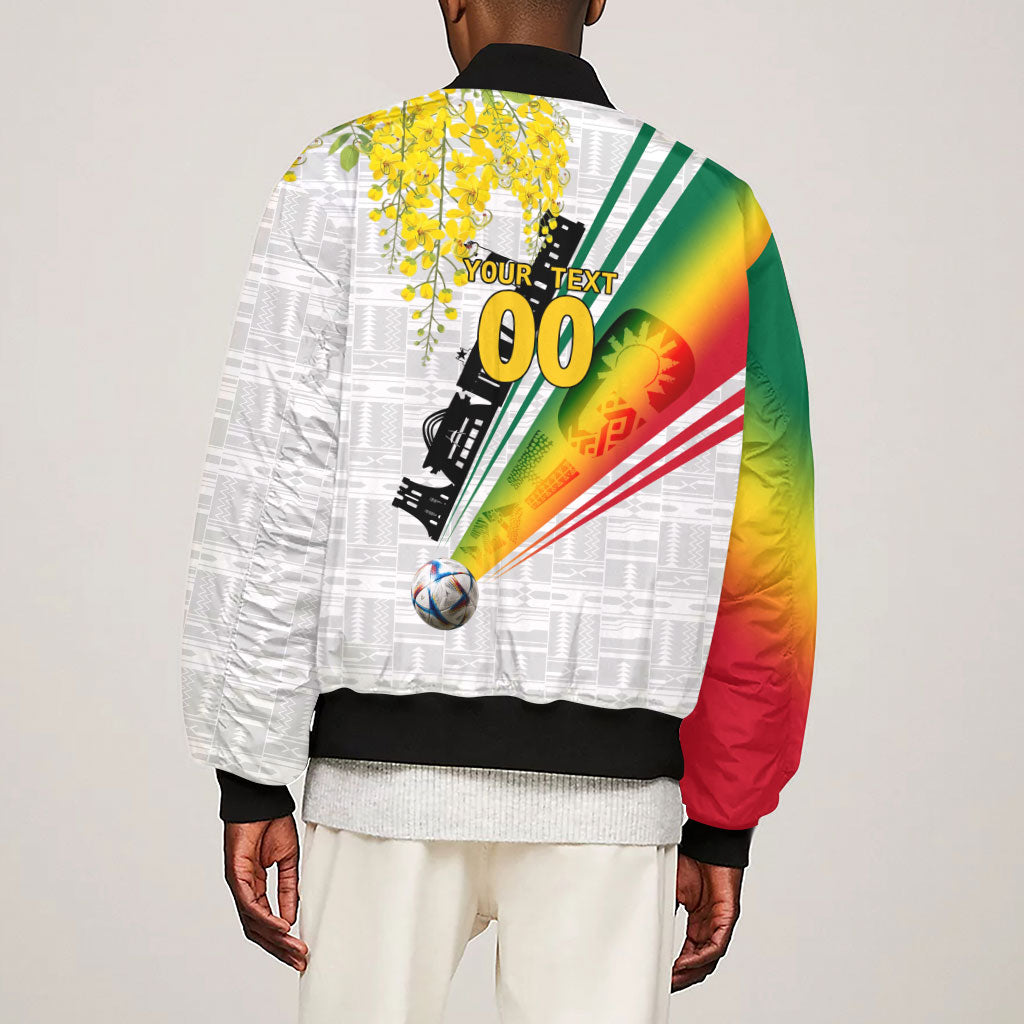 Personalized Ghana Soccer Elephant Sleeve Zip Bomber Jacket Ghana Flag Kente Football Player - Cassia Fistula Flower