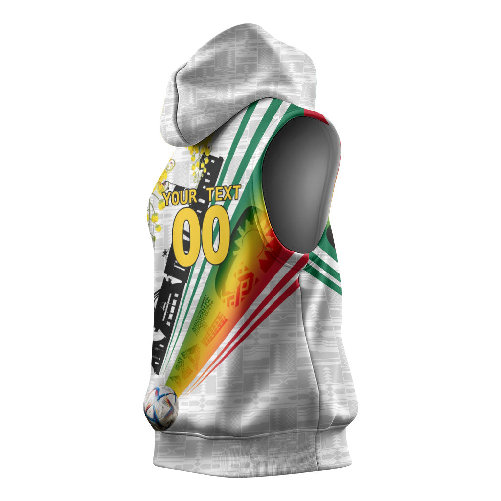 Personalized Ghana Soccer Elephant Sleeveless Hoodie Ghana Flag Kente Football Player - Cassia Fistula Flower
