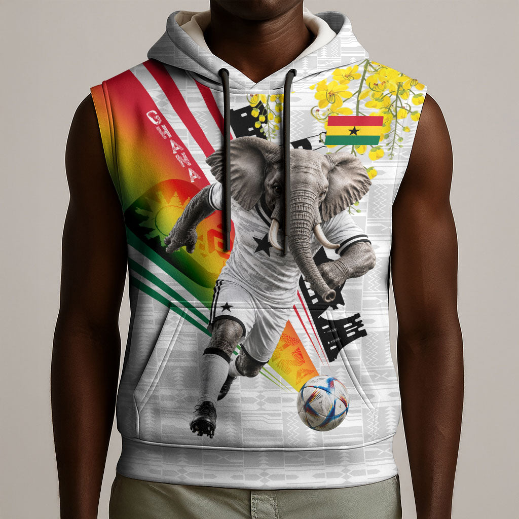 Personalized Ghana Soccer Elephant Sleeveless Hoodie Ghana Flag Kente Football Player - Cassia Fistula Flower
