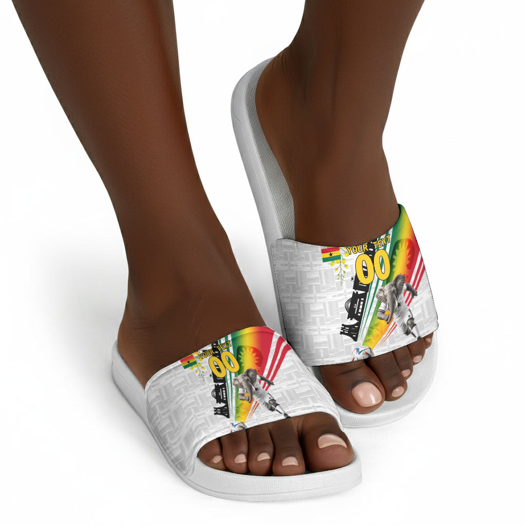 Personalized Ghana Soccer Elephant Slide Sandals Ghana Flag Kente Football Player - Cassia Fistula Flower