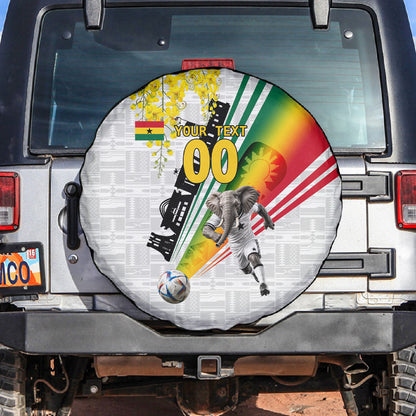 Personalized Ghana Soccer Elephant Spare Tire Cover Ghana Flag Kente Football Player - Cassia Fistula Flower
