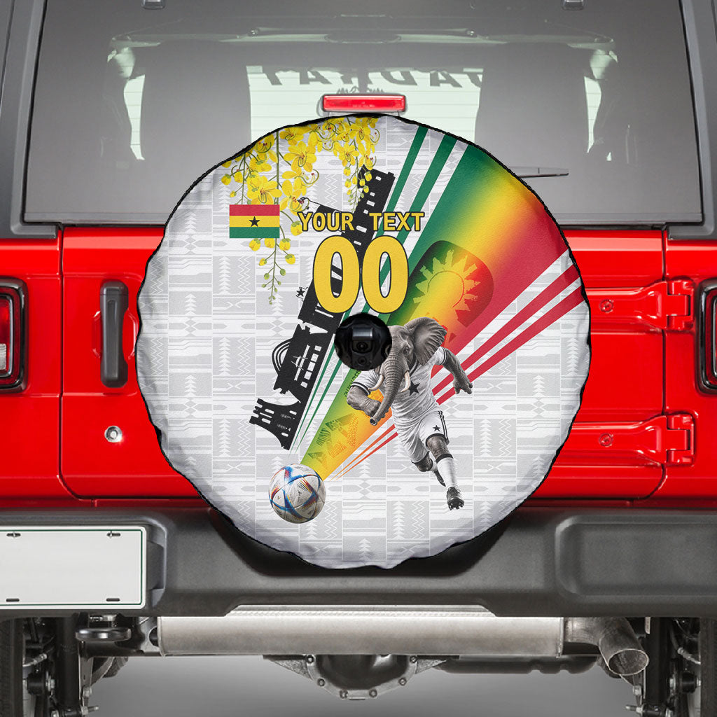 Personalized Ghana Soccer Elephant Spare Tire Cover Ghana Flag Kente Football Player - Cassia Fistula Flower