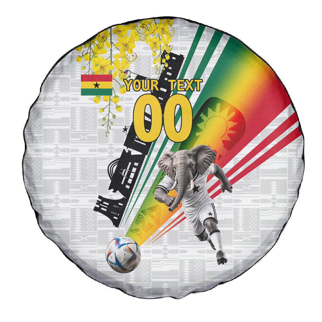 Personalized Ghana Soccer Elephant Spare Tire Cover Ghana Flag Kente Football Player - Cassia Fistula Flower
