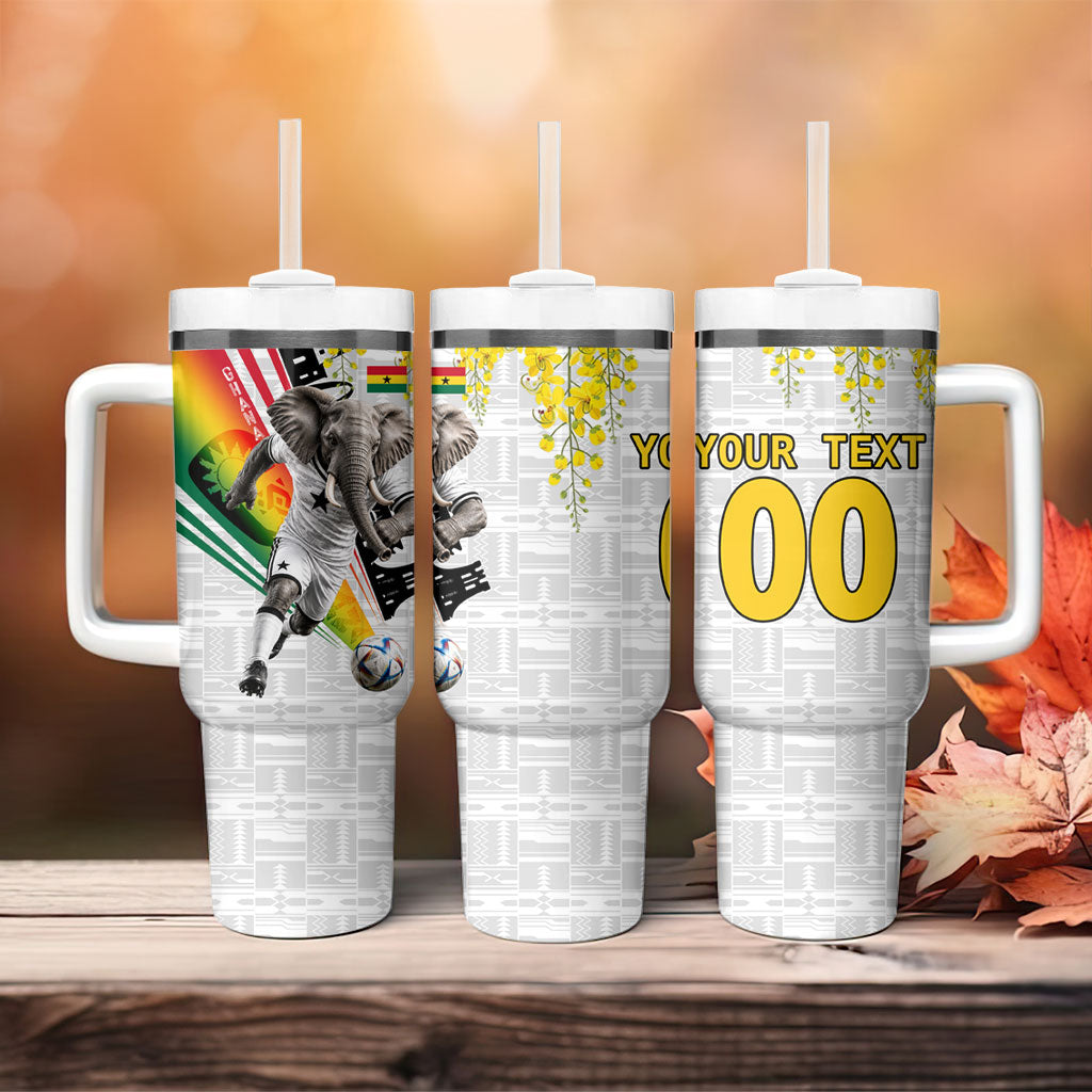 Personalized Ghana Soccer Elephant Tumbler With Handle Ghana Flag Kente Football Player - Cassia Fistula Flower