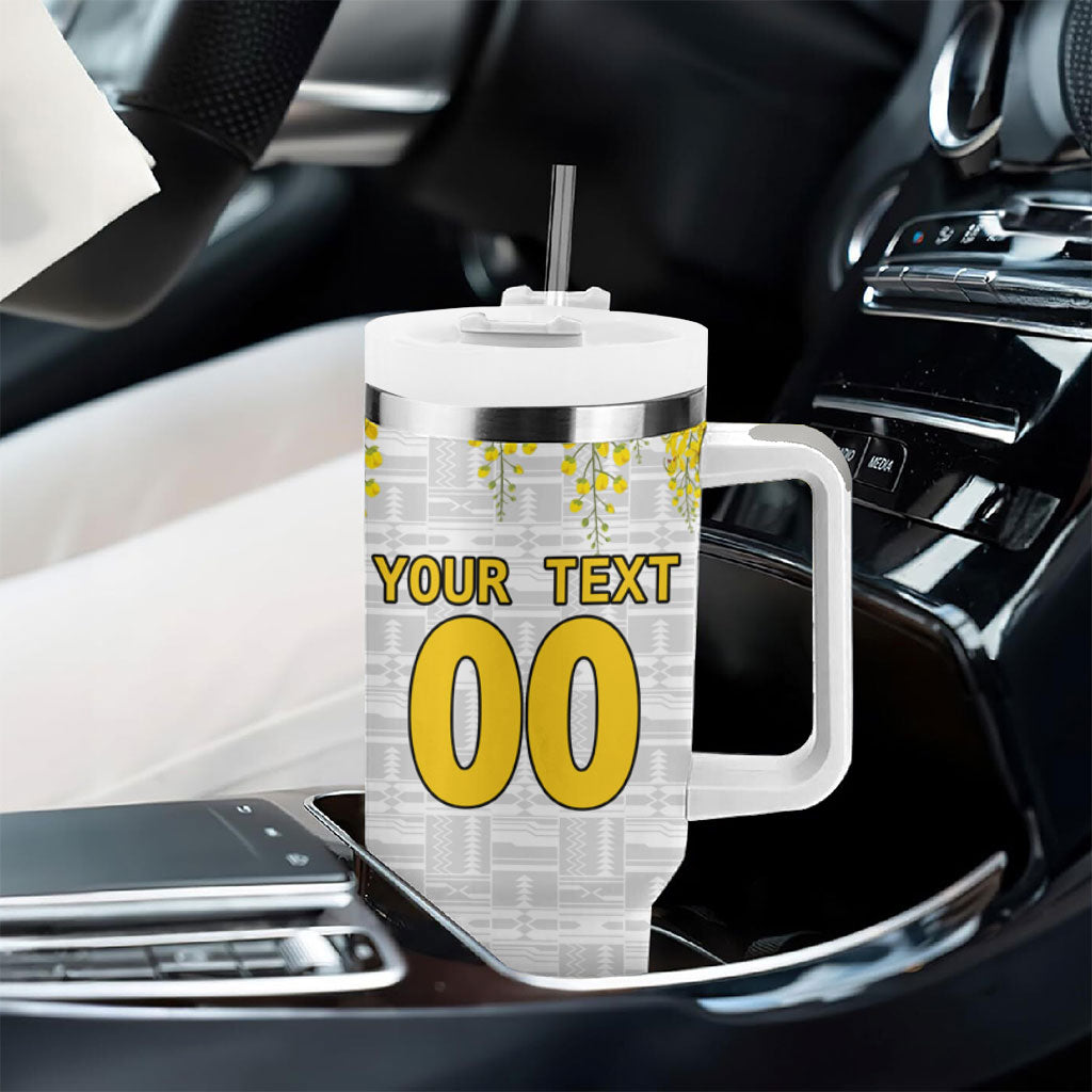 Personalized Ghana Soccer Elephant Tumbler With Handle Ghana Flag Kente Football Player - Cassia Fistula Flower