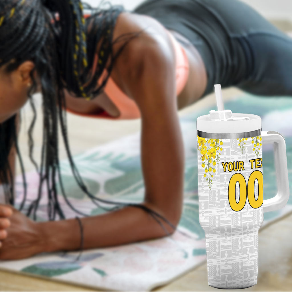 Personalized Ghana Soccer Elephant Tumbler With Handle Ghana Flag Kente Football Player - Cassia Fistula Flower