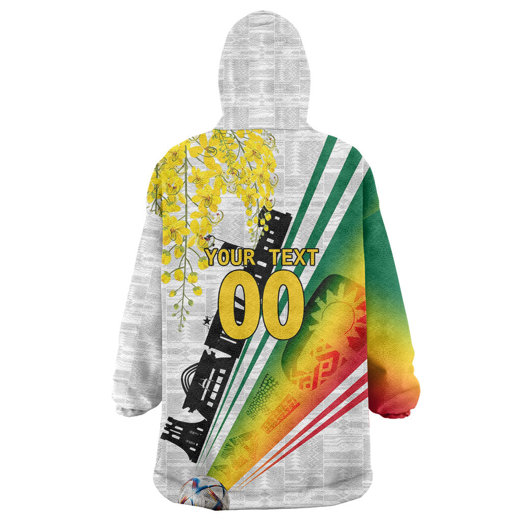 Personalized Ghana Soccer Elephant Wearable Blanket Hoodie Ghana Flag Kente Football Player - Cassia Fistula Flower