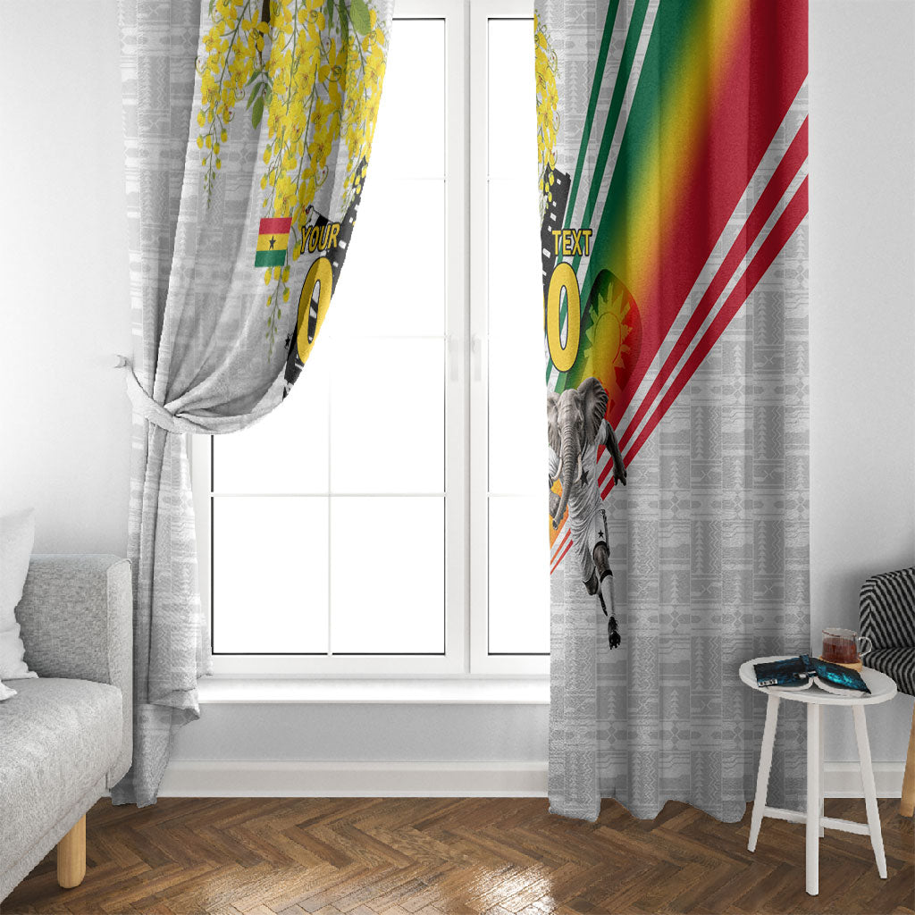 Personalized Ghana Soccer Elephant Window Curtain Ghana Flag Kente Football Player - Cassia Fistula Flower