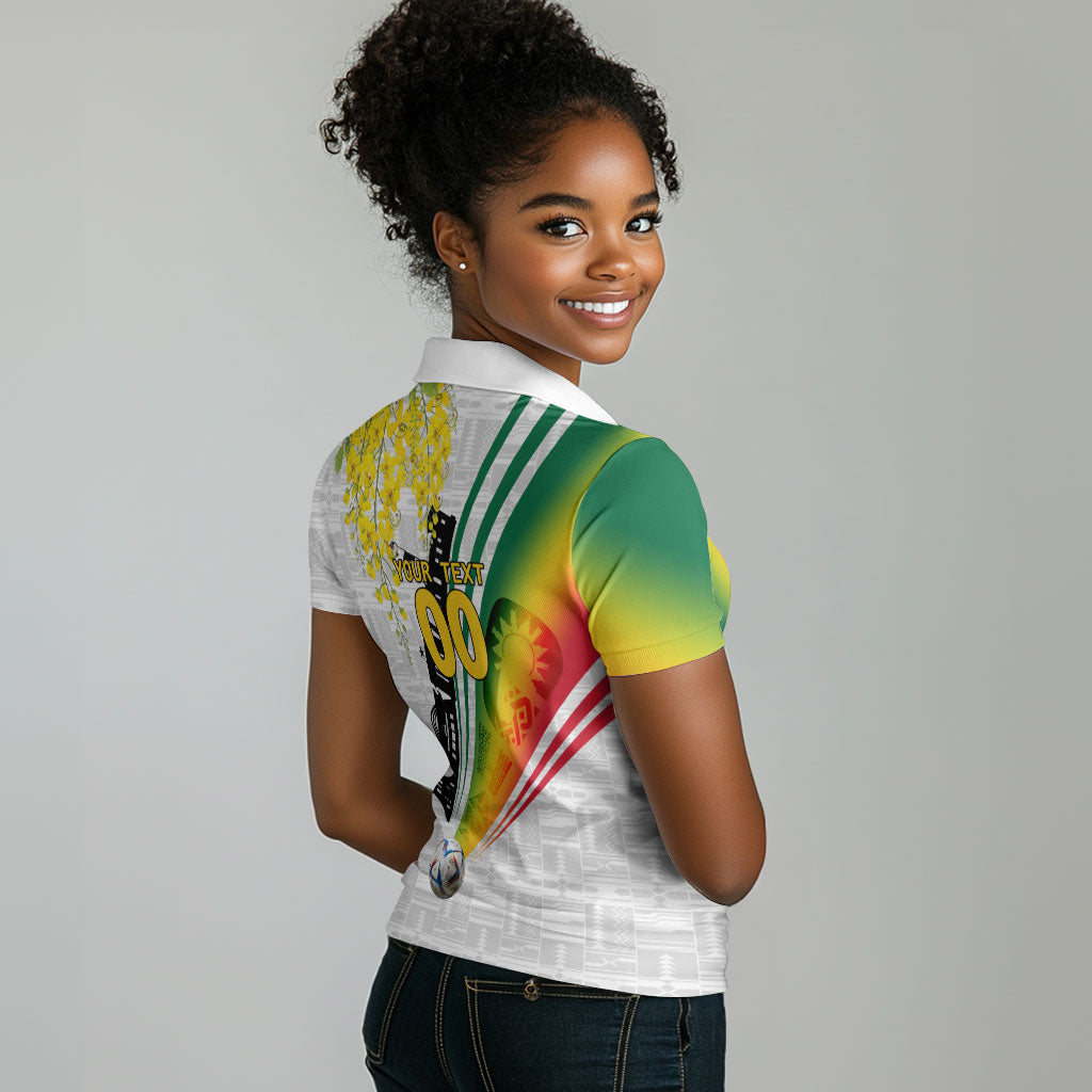 Personalized Ghana Soccer Elephant Women Polo Shirt Ghana Flag Kente Football Player - Cassia Fistula Flower