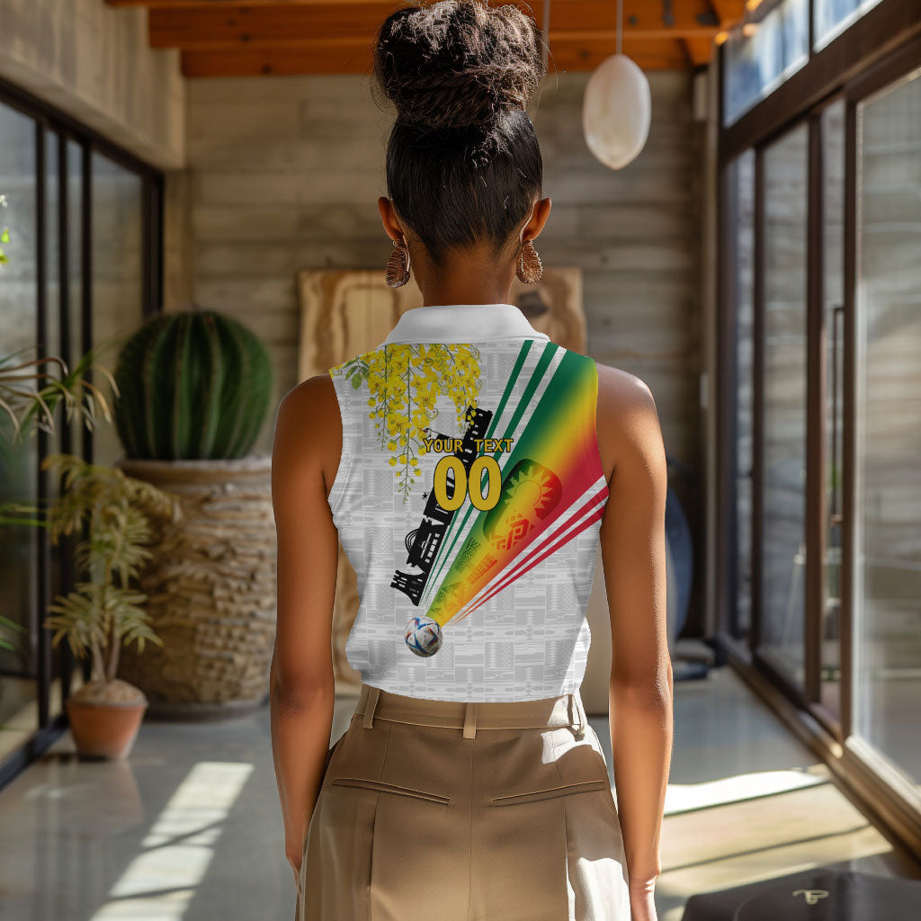Personalized Ghana Soccer Elephant Women Sleeveless Polo Shirt Ghana Flag Kente Football Player - Cassia Fistula Flower