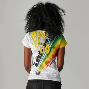 Personalized Ghana Soccer Elephant Women V-Neck T-Shirt Ghana Flag Kente Football Player - Cassia Fistula Flower