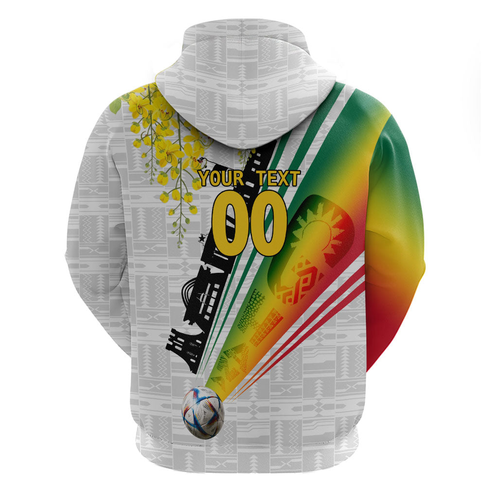Personalized Ghana Soccer Elephant Zip Hoodie Ghana Flag Kente Football Player - Cassia Fistula Flower